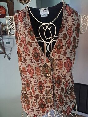 Vintage David Wayne Bohemian Tapestry Button-Front Vest/Waistcoat, S